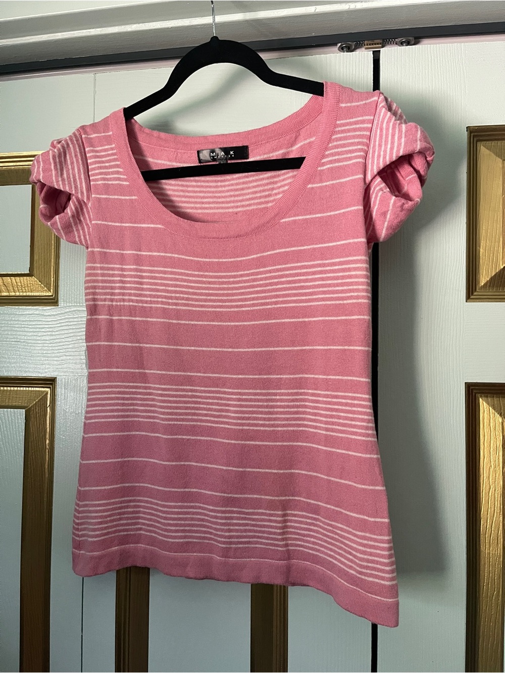 MAK Pink Stripe Short-Sleeve Knit Top
